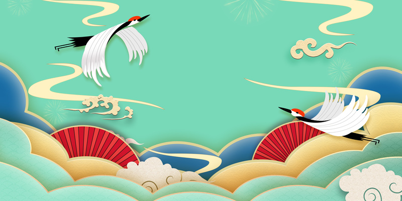 鹤舞祥云高清JPG/PSD，卡通手绘设计素材，一键下载