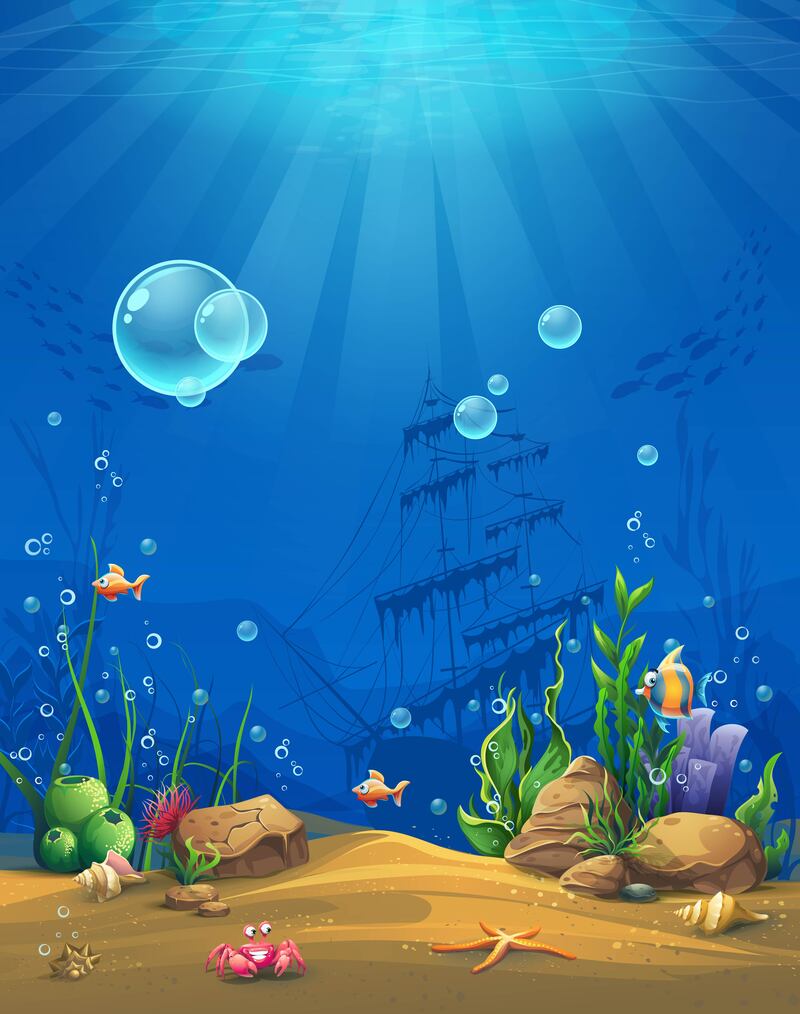 矢量卡通海底世界儿童画背景，高清JPG与AI格式素材免费下载