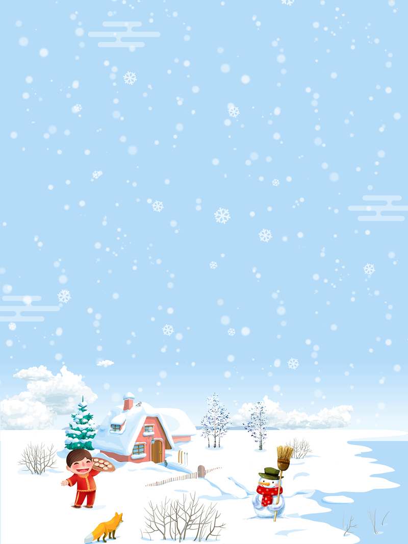 手绘雪景背景图，高清JPG/PSD卡通手绘素材下载