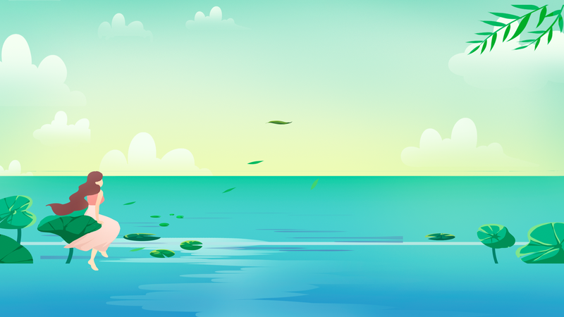 夏日立夏手绘人物荷叶图，高清JPG/PSD设计素材下载