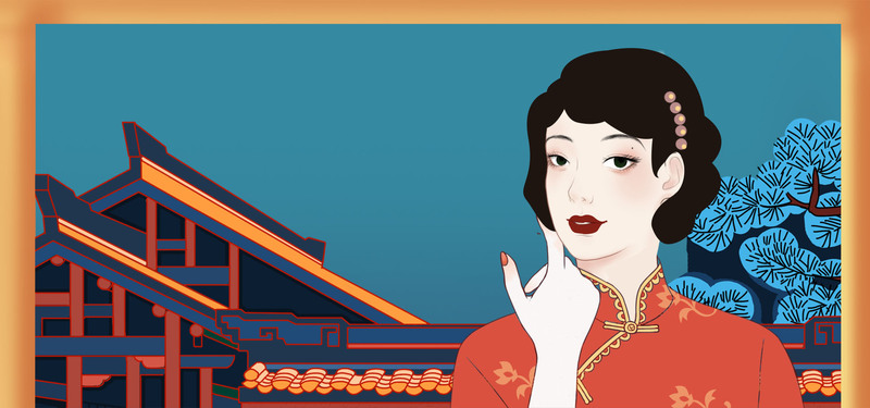 国风美少女背景图，高清JPG+手绘PSD，免费下载设计素材