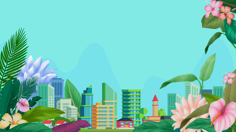 城市建模背景图，C4D花朵元素，高清JPG/卡通手绘PSD素材下载