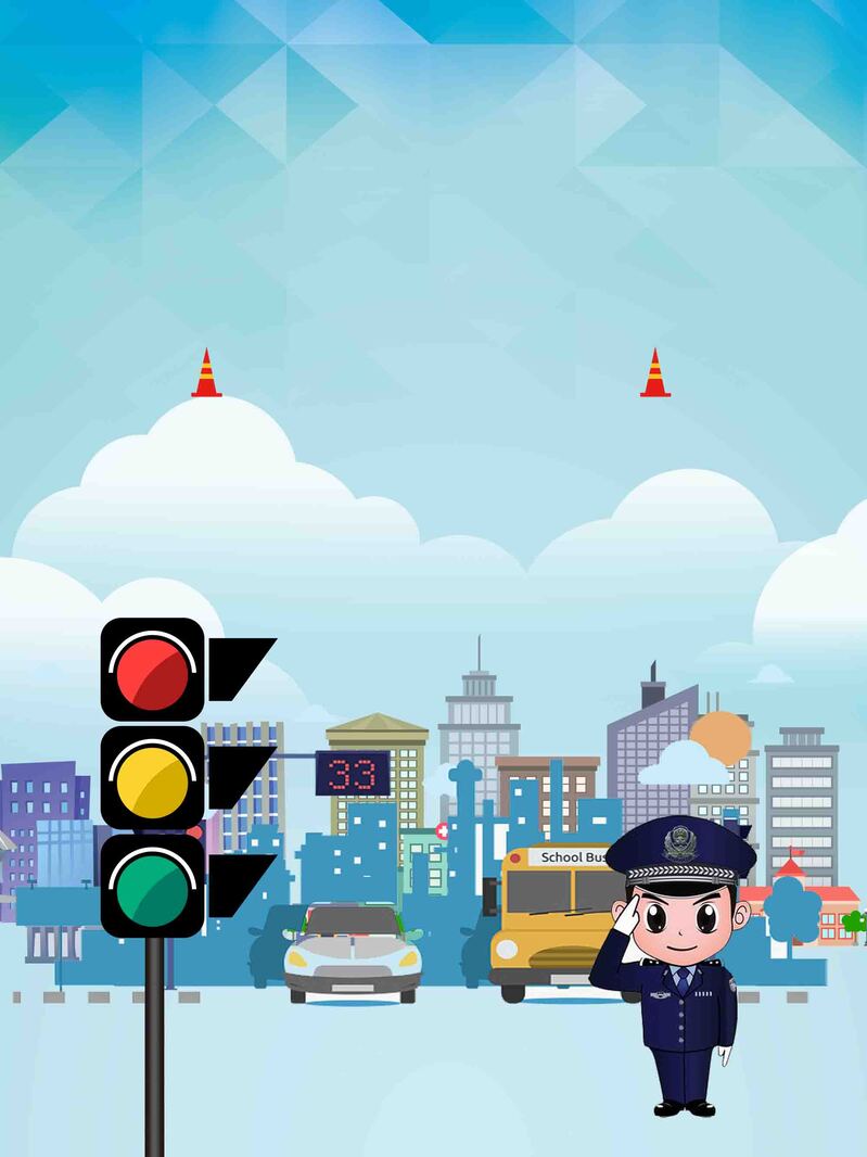 蓝色文明交通，城市公益广告卡通手绘设计素材（JPG/PSD）