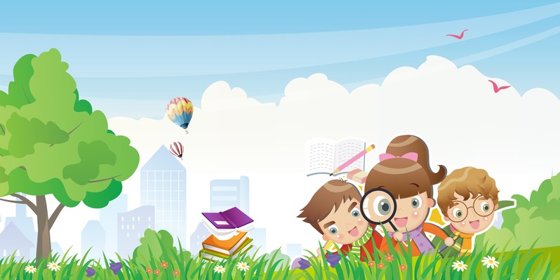 小学开学典礼展板背景，卡通手绘高清JPG/PSD设计素材下载