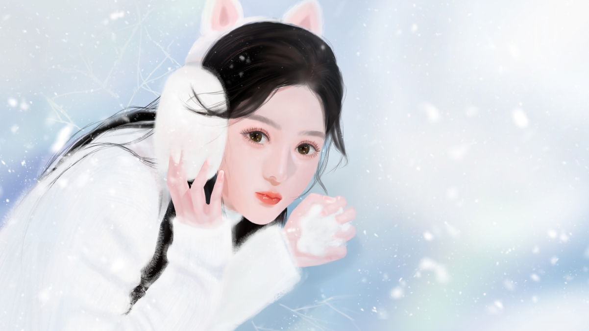 冬日萌妹穿搭，毛衣耳套雪地动漫，超高清4K壁纸3840x2160免费下载