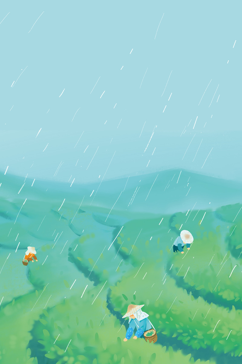 手绘谷雨节气海报，卡通风格JPG/PSD设计素材高清下载