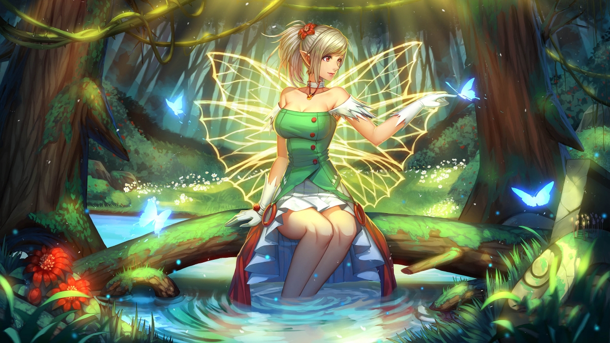 DNF唯美绘画，森林美女与蝴蝶，4K高清游戏壁纸，3840x2160超清下载