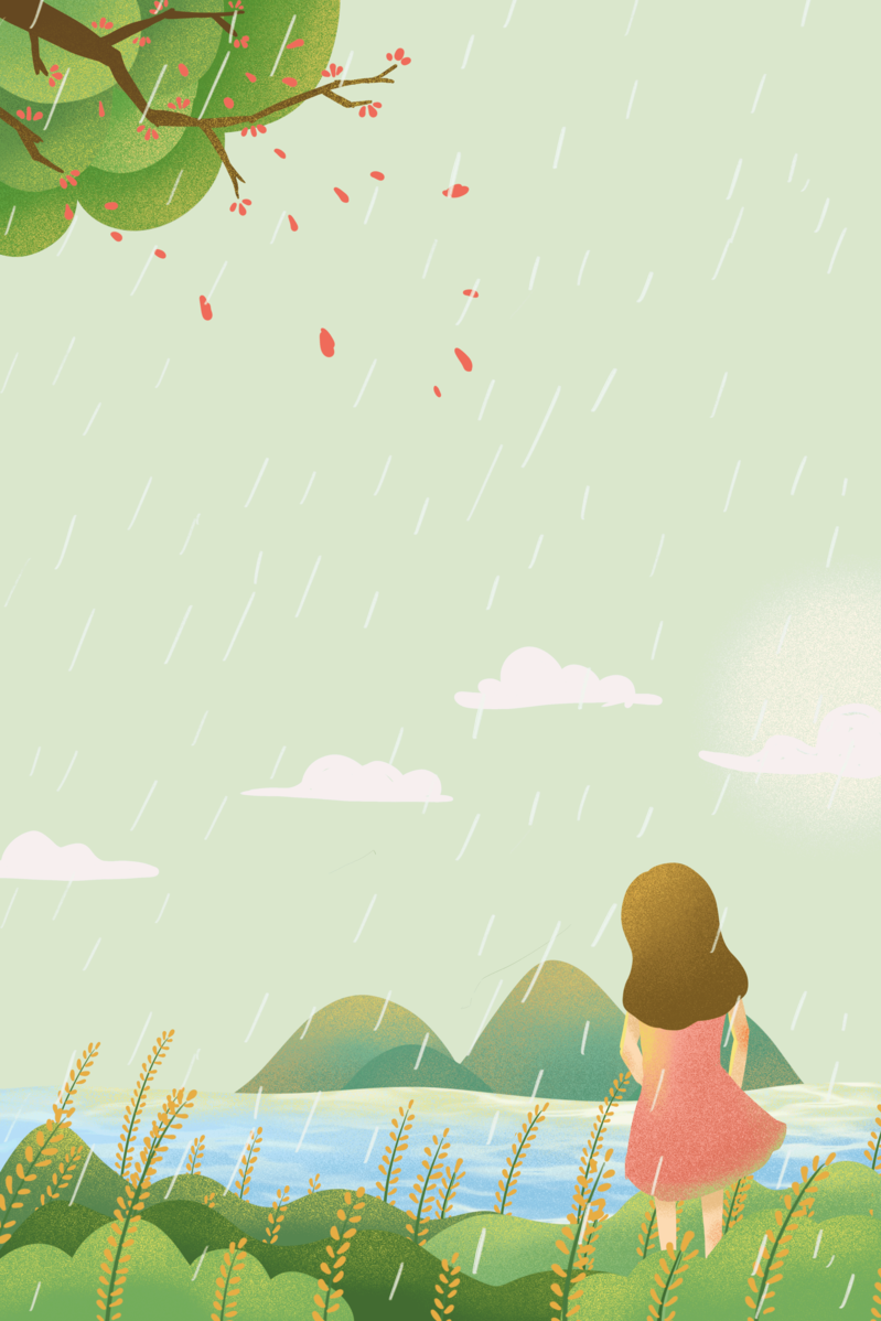 手绘人物河畔美景高清JPG与PSD设计素材，免费下载