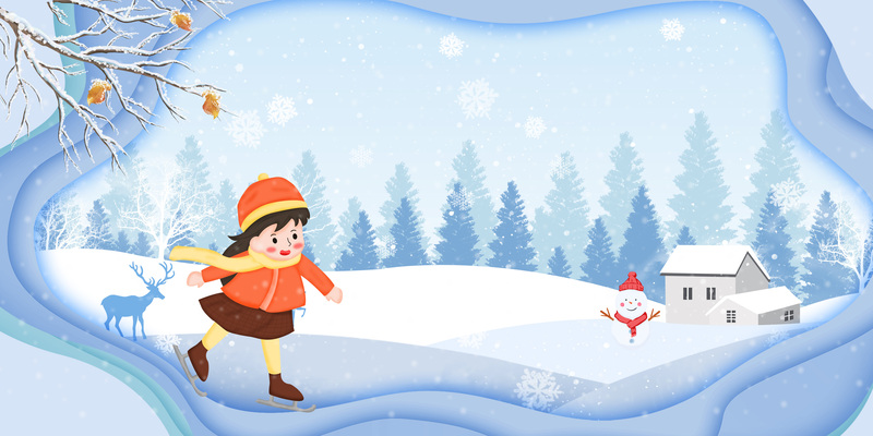 雪天剪纸背景图，卡通手绘高清JPG/PSD创意素材下载