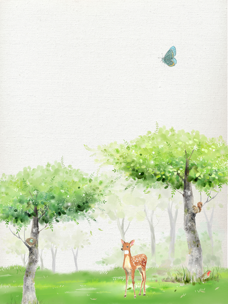 清新绿意插画，踏青春日清明背景，高清JPG/PSD素材免费下载