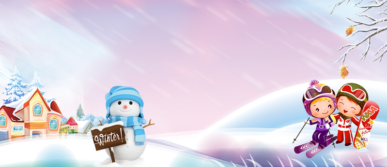 冬日滑雪童趣卡通，紫色背景高清JPG与PSD设计素材下载