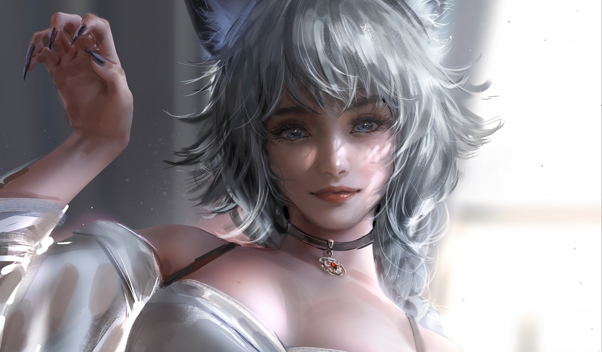 女孩手捧瓜子，兽耳厚涂画风，绝美4K动漫壁纸高清下载
