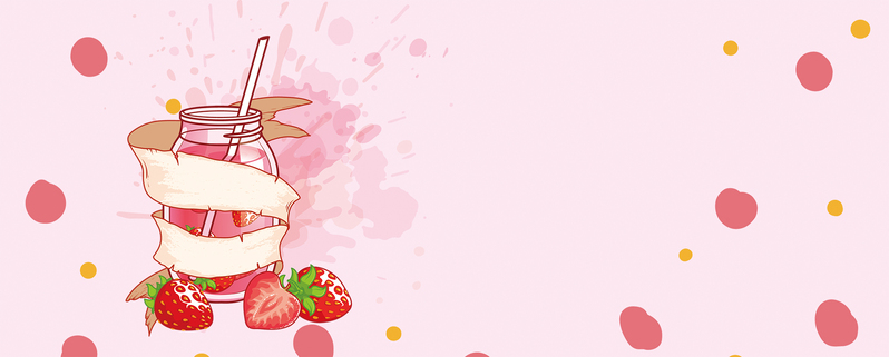 草莓冰淇淋可爱卡通粉色Banner，高清JPG/PSD设计素材下载