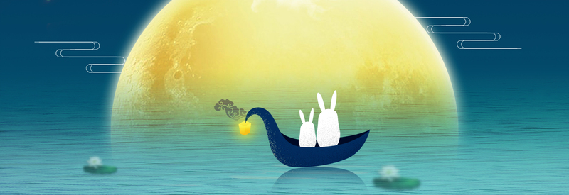 海上明月映蓝夜，卡通兔子banner素材下载（高清JPG/手绘PSD）