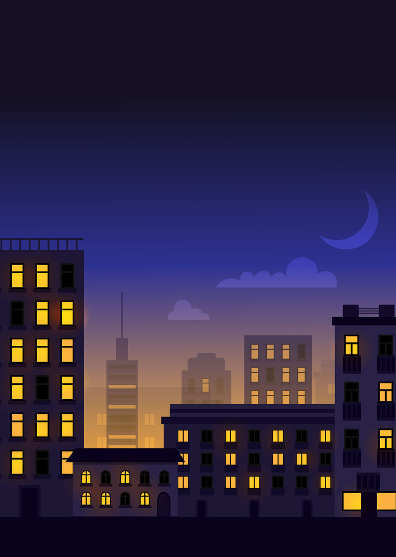 矢量卡通星空夜晚城市背景，高清JPG与AI格式设计素材，免费下载