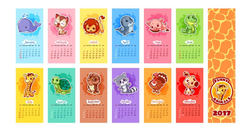 2017年日历下载，高清JPG图片，卡通手绘风格，AI格式设计素材