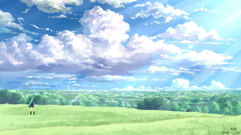 晴空万里主题女孩高清JPG，卡通手绘设计素材下载