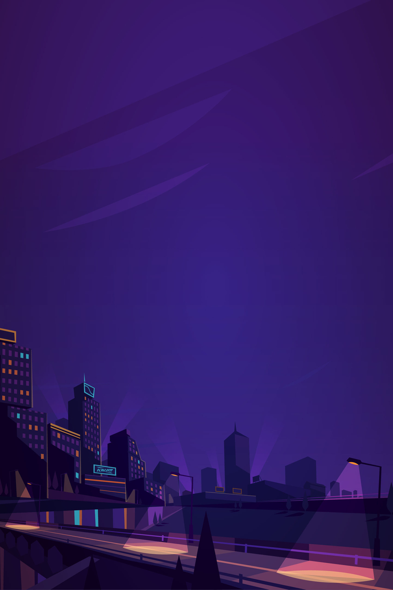 唯美城市夜景矢量卡通霓虹背景图，高清JPG+手绘AI设计素材下载