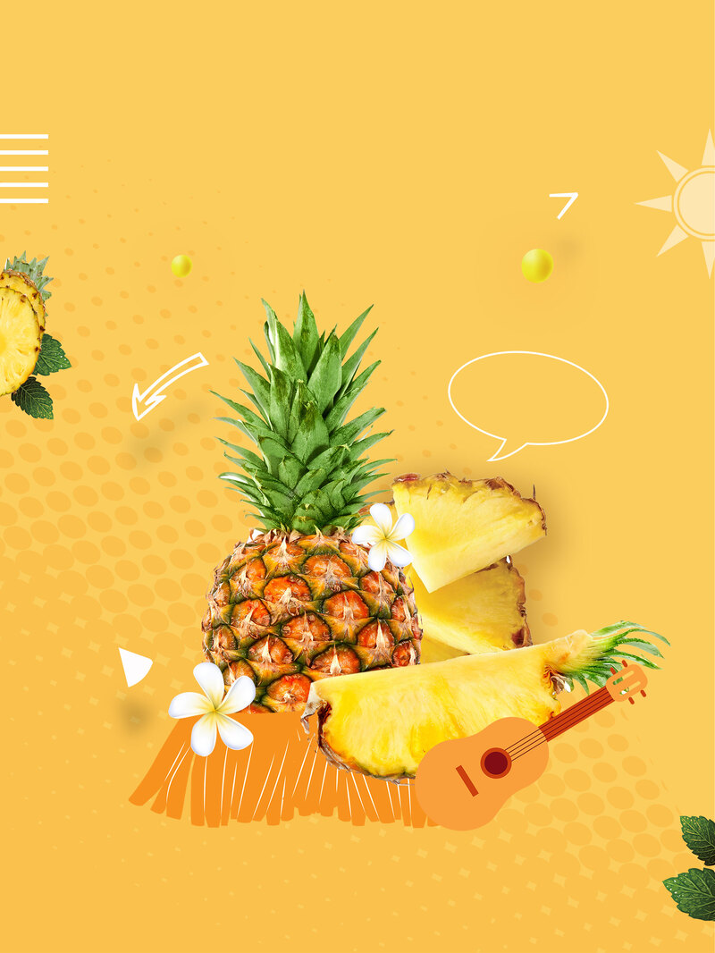 夏日菠萝广告背景，卡通手绘高清JPG/PSD设计素材下载