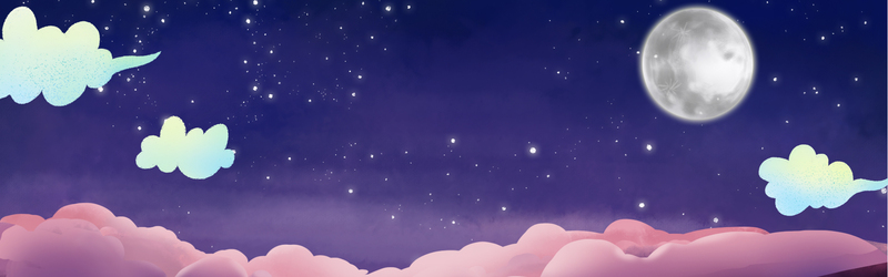 紫蓝月亮卡通手绘Banner，高清JPG+PSD格式，免费下载设计素材