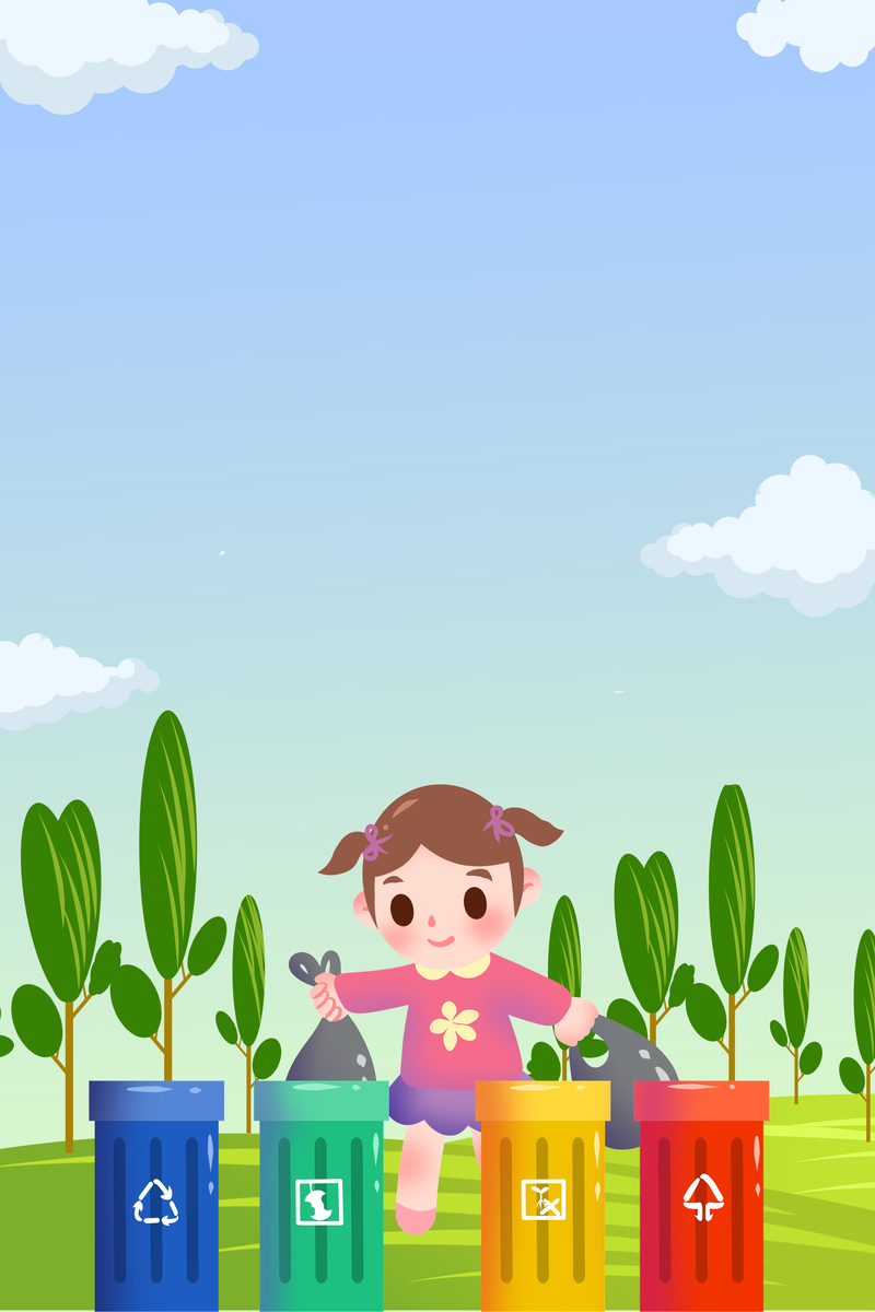 卡通手绘垃圾分类背景图，高清JPG+PSD设计素材，免费下载！