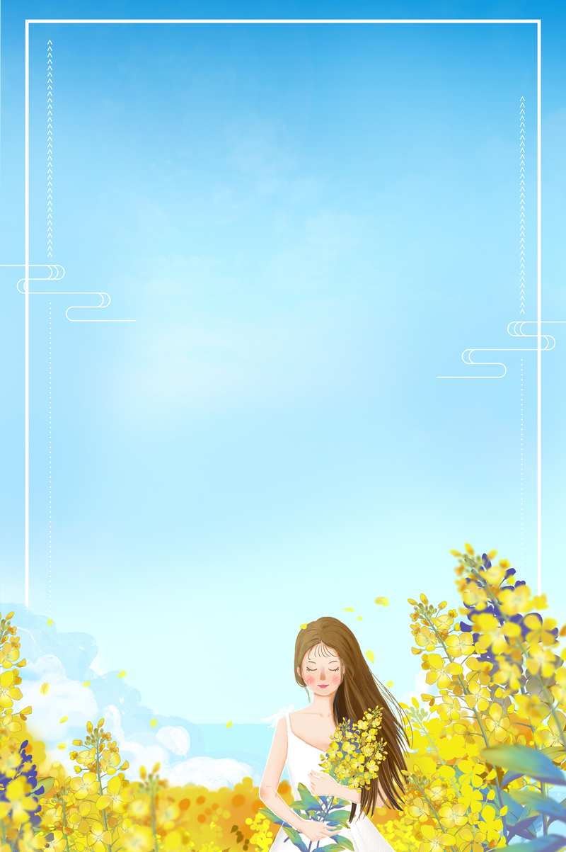 春游油菜花盛景，高清JPG背景图，卡通手绘PSD设计素材下载