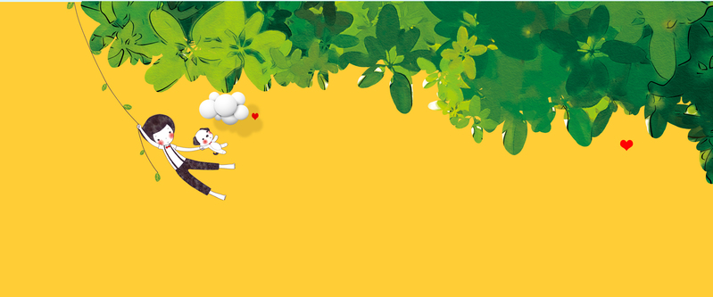 春天卡通手绘树叶黄banner，高清JPG/PSD设计素材下载