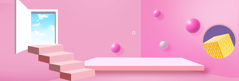 粉色背景创意立体空间，高清JPG/PSD卡通手绘设计素材下载