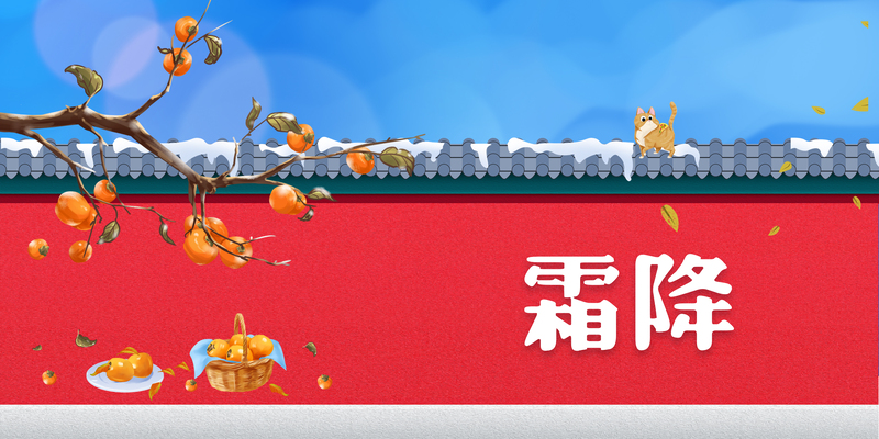 霜降手绘柿子树枝背景图，高清JPG/PSD设计素材下载