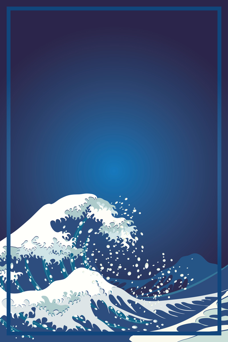 高清蓝色简约海浪插画背景素材，JPG/AI双格式，卡通手绘设计资源下载