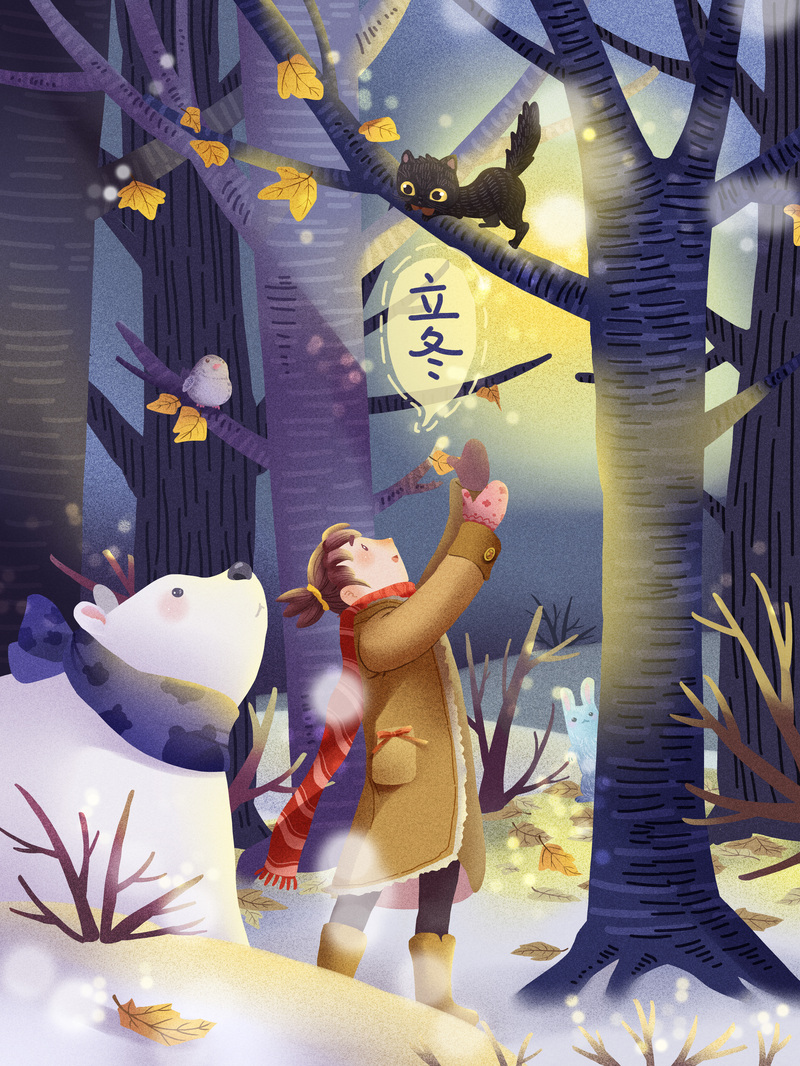 手绘立冬节气背景图，高清JPG+PSD，卡通手绘元素，免费下载