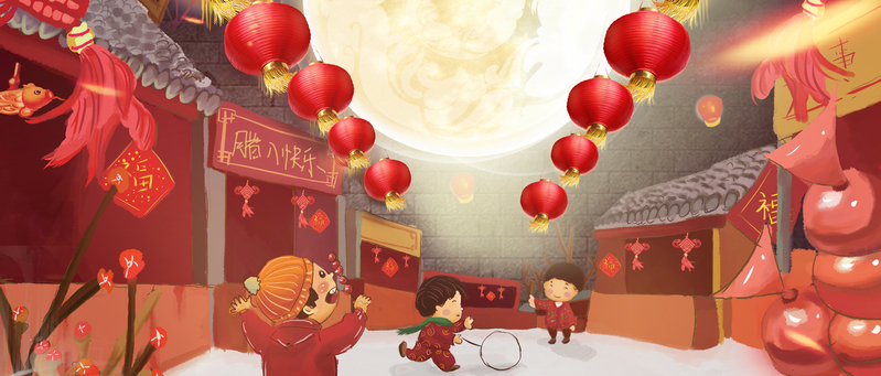 新年团圆吉祥，卡通背景JPG/PSD设计素材高清下载