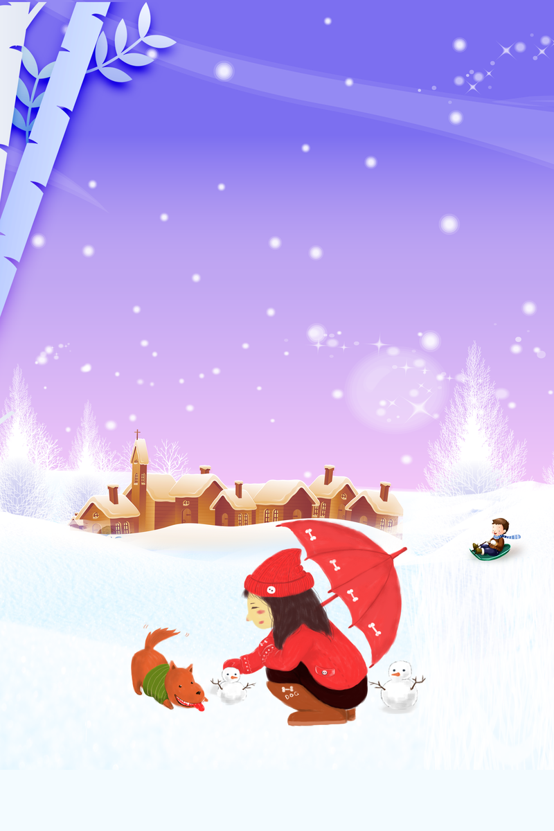 冬日手绘卡通堆雪人背景图，高清JPG/PSD素材下载