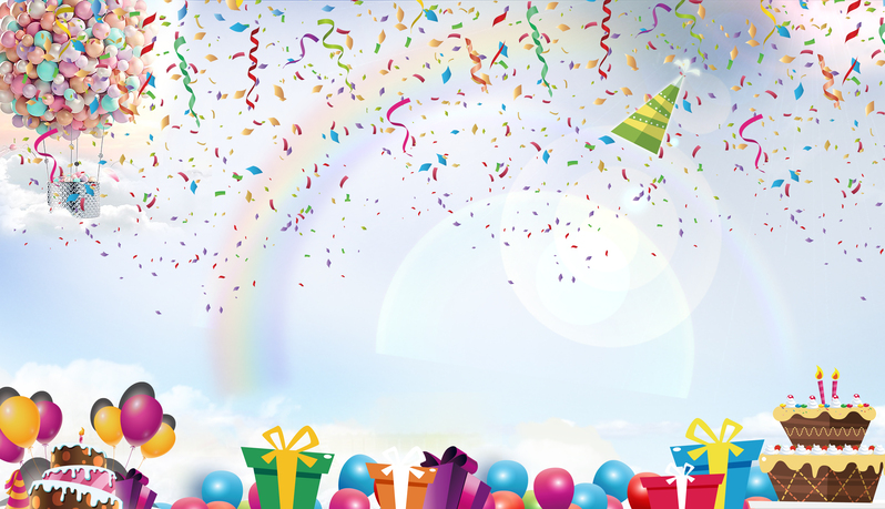 彩带生日派对海报背景，欢乐礼物主题，高清JPG/PSD设计素材下载