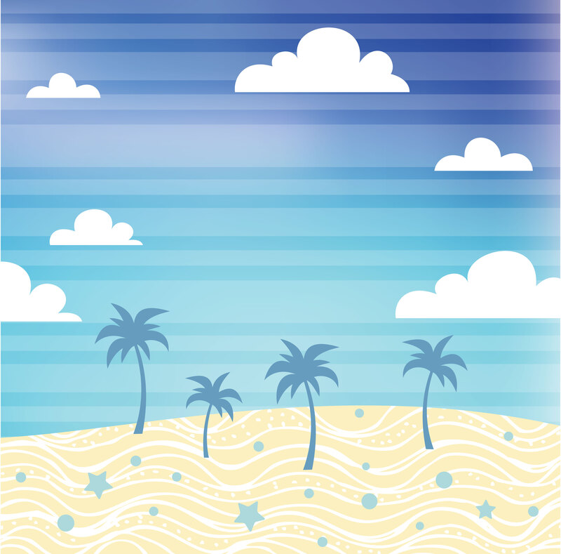 海滩棕榈背景高清图，卡通手绘JPG/AI设计素材免费下载