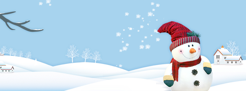 小雪堆雪人，手绘卡通蓝色Banner，JPG/PSD高清素材下载