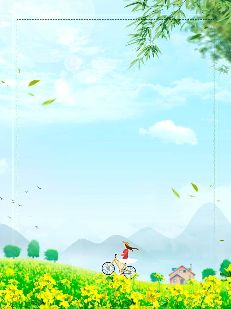清新春日，油菜花盛放美景插画，高清JPG卡通手绘PSD设计素材下载