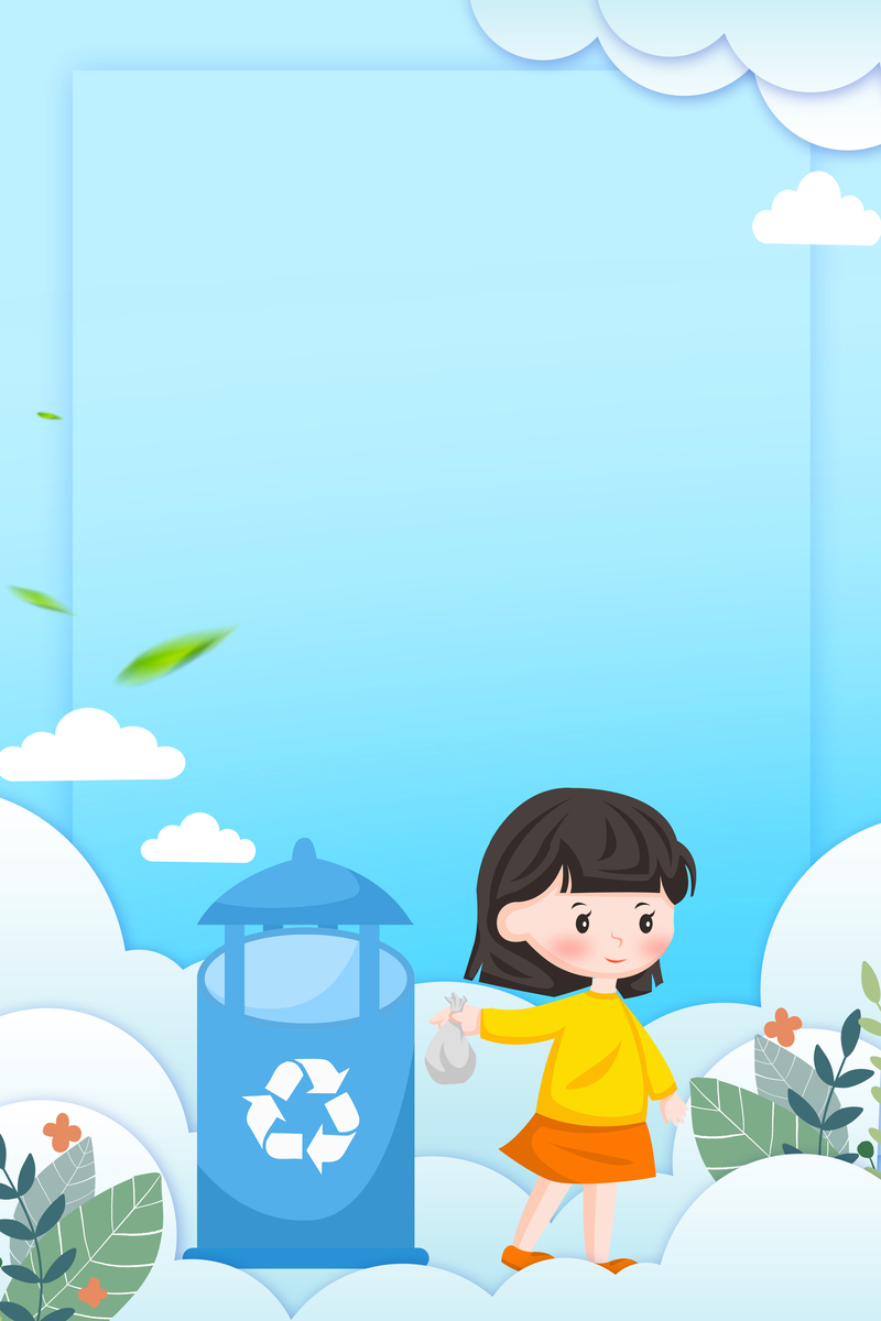小女孩扔垃圾剪纸背景图，高清JPG/PSD卡通手绘素材下载