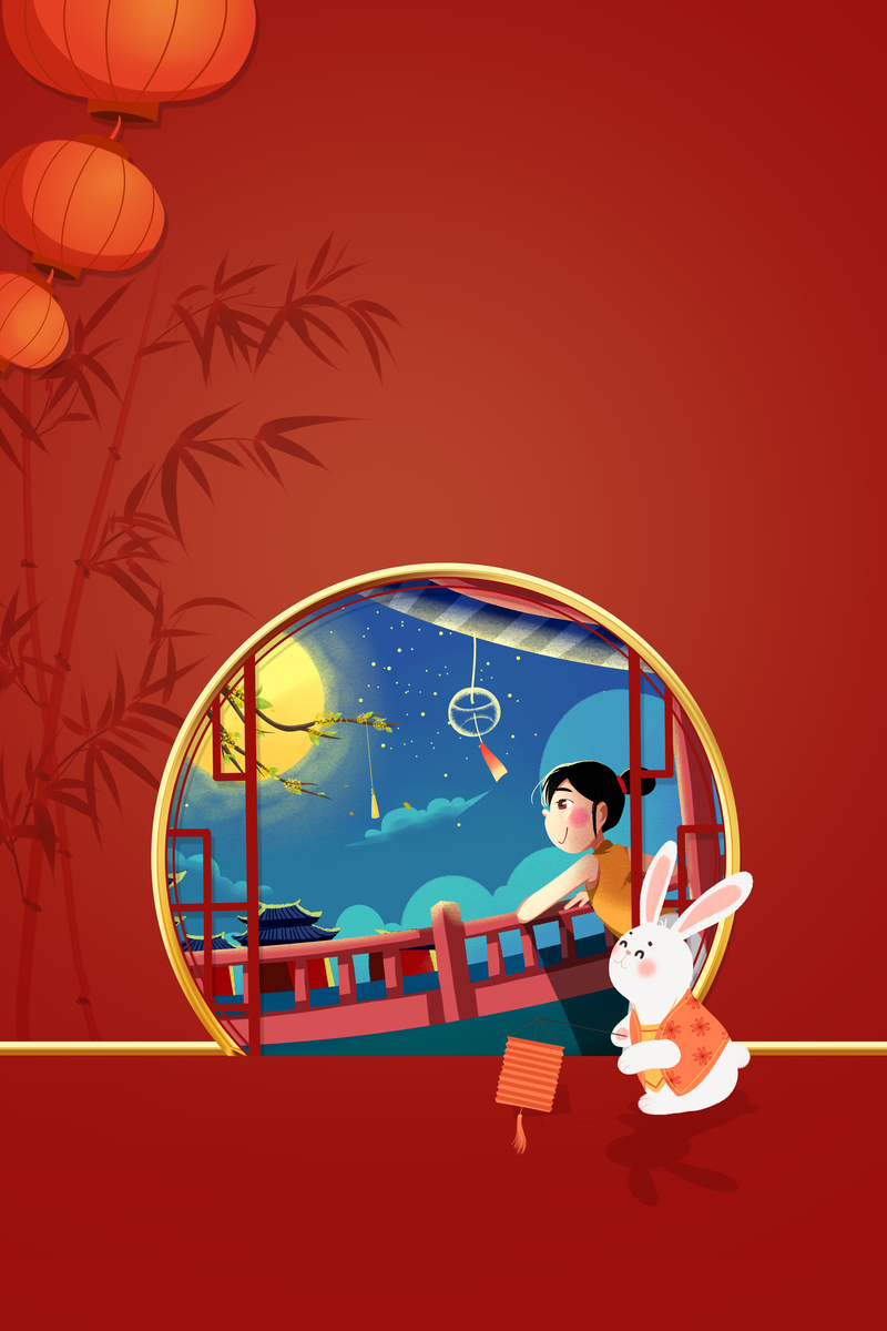 卡通中秋背景图，高清JPG/PSD设计素材，手绘元素免费下载