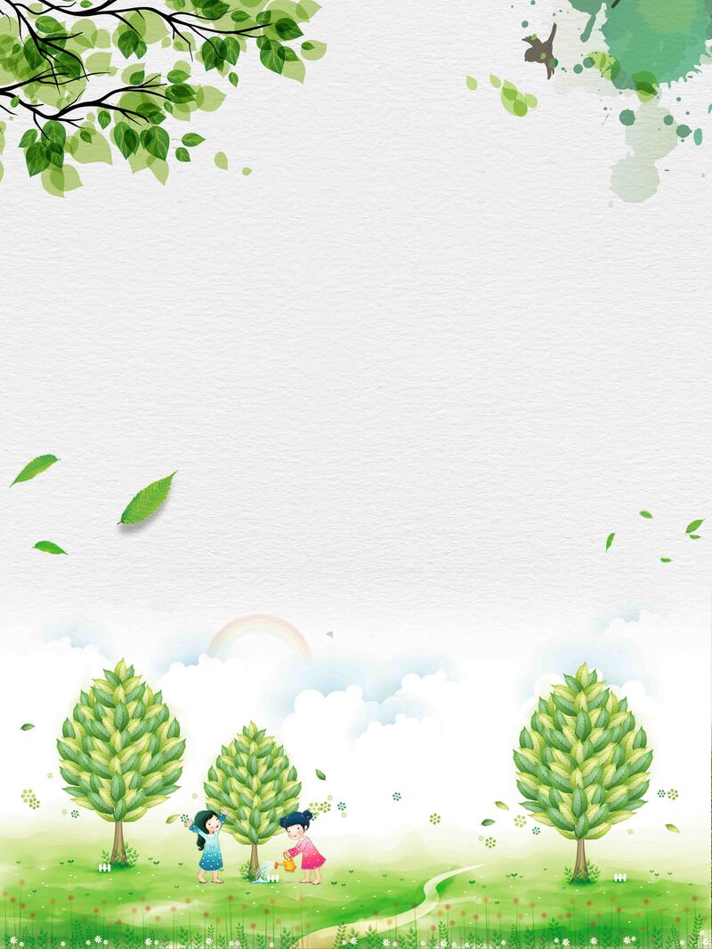 手绘插画植树节海报模板，高清JPG/PSD设计素材，卡通手绘风格下载