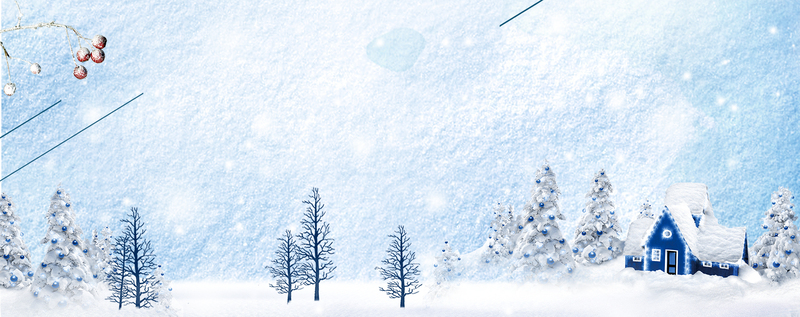 唯美雪景手绘Banner，清新蓝色调，卡通PSD设计素材，高清JPG下载