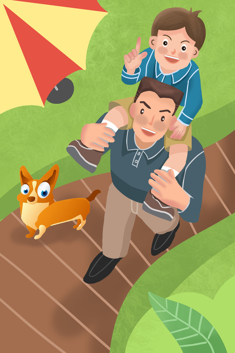 父子同游背景图，高清JPG卡通手绘PSD设计素材下载