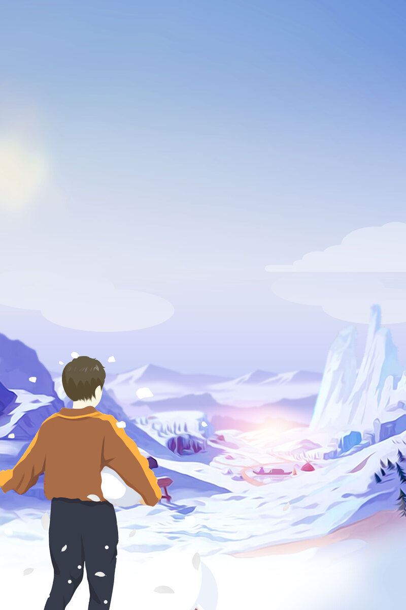 冬季雪山手绘背景图，高清JPG与PSD格式下载，卡通手绘设计素材