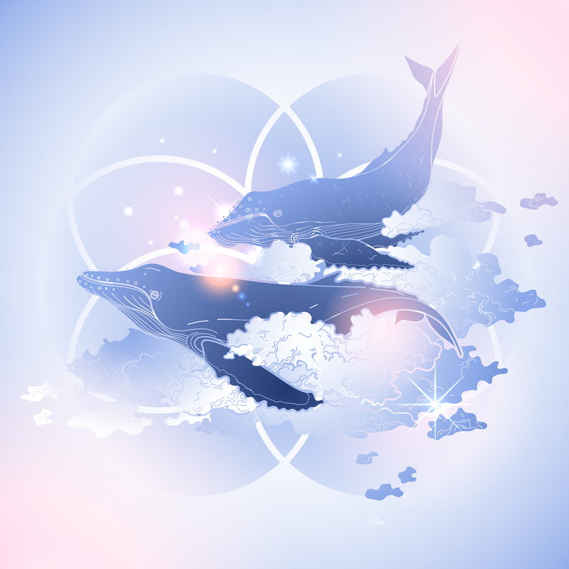 高清蓝色梦幻鲸鱼背景素材，JPG/AI双格式，卡通手绘，免费下载