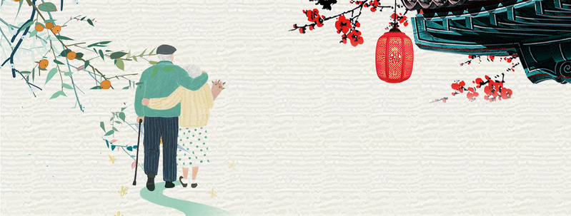 重阳节，卡通灯笼建筑灰色Banner，高清JPG与手绘PSD素材下载