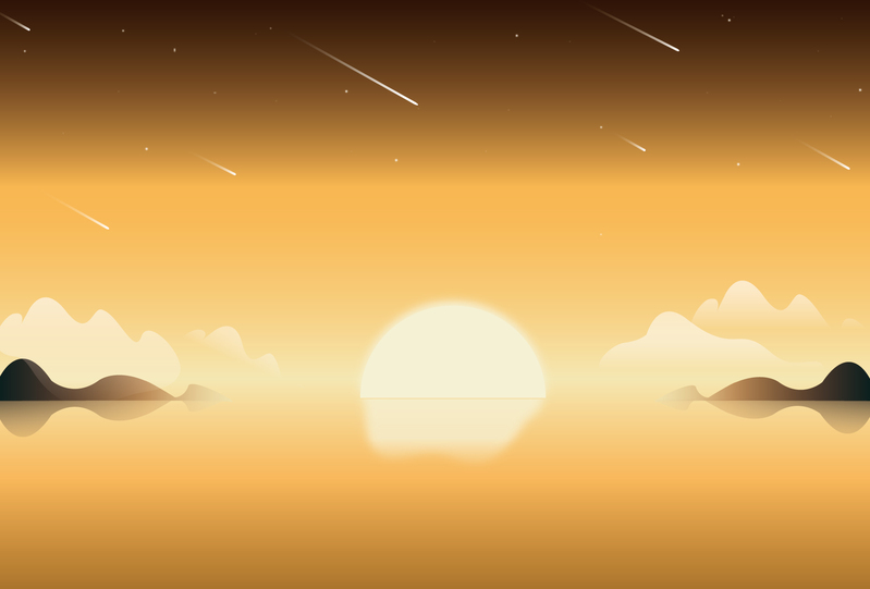 日暮时分，太阳沉落地平线绝美高清JPG卡通手绘AI设计素材下载