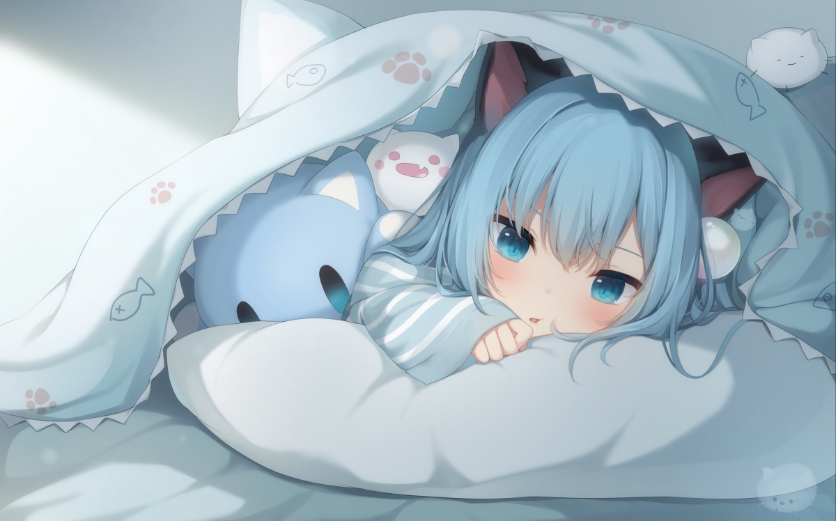 猫羽雫被窝萌图，高清4K动漫壁纸，可爱小女孩形象，4000x2494分辨率免费下载