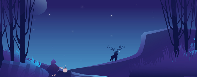 幽美夜森林麋鹿卡通Banner，高清JPG/手绘AI设计素材下载
