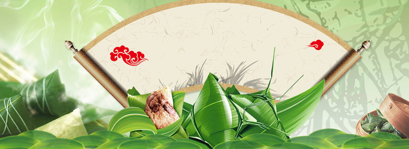 端午节特色，国风绿意盎然Banner，高清JPG+手绘PSD设计素材下载