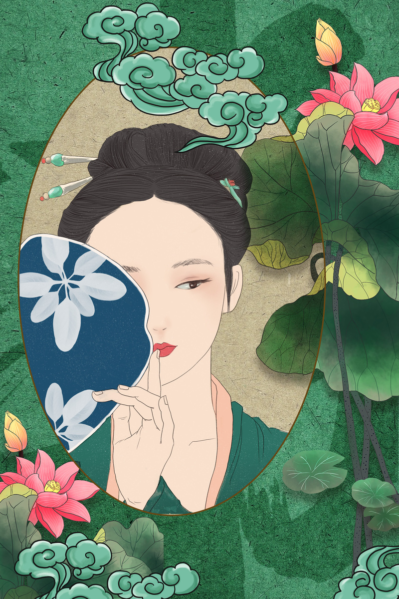 手绘国潮年货节背景图，高清JPG/PSD设计素材，卡通手绘风格下载